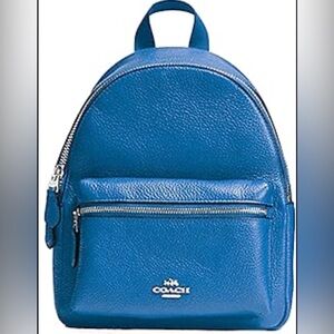Coach Blue Mini Charlie Backpack made from refined pebble leather-Like NEW